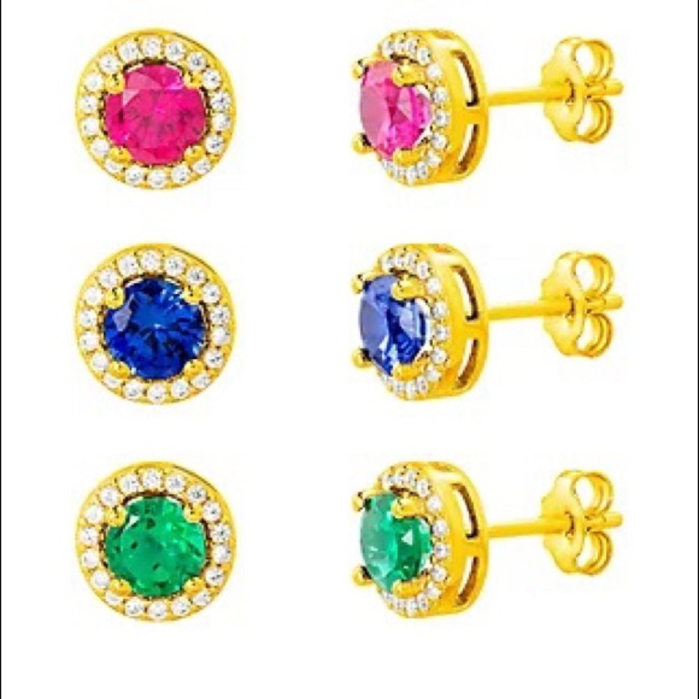Belk Silverworks Gemstone Halo Stud Earrings | 18K Gold Over Silver - Picture 6 of 6